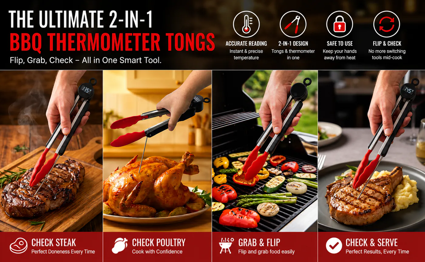 Sonde ThermoTongs contrôlant la partie la plus épaisse du poulet